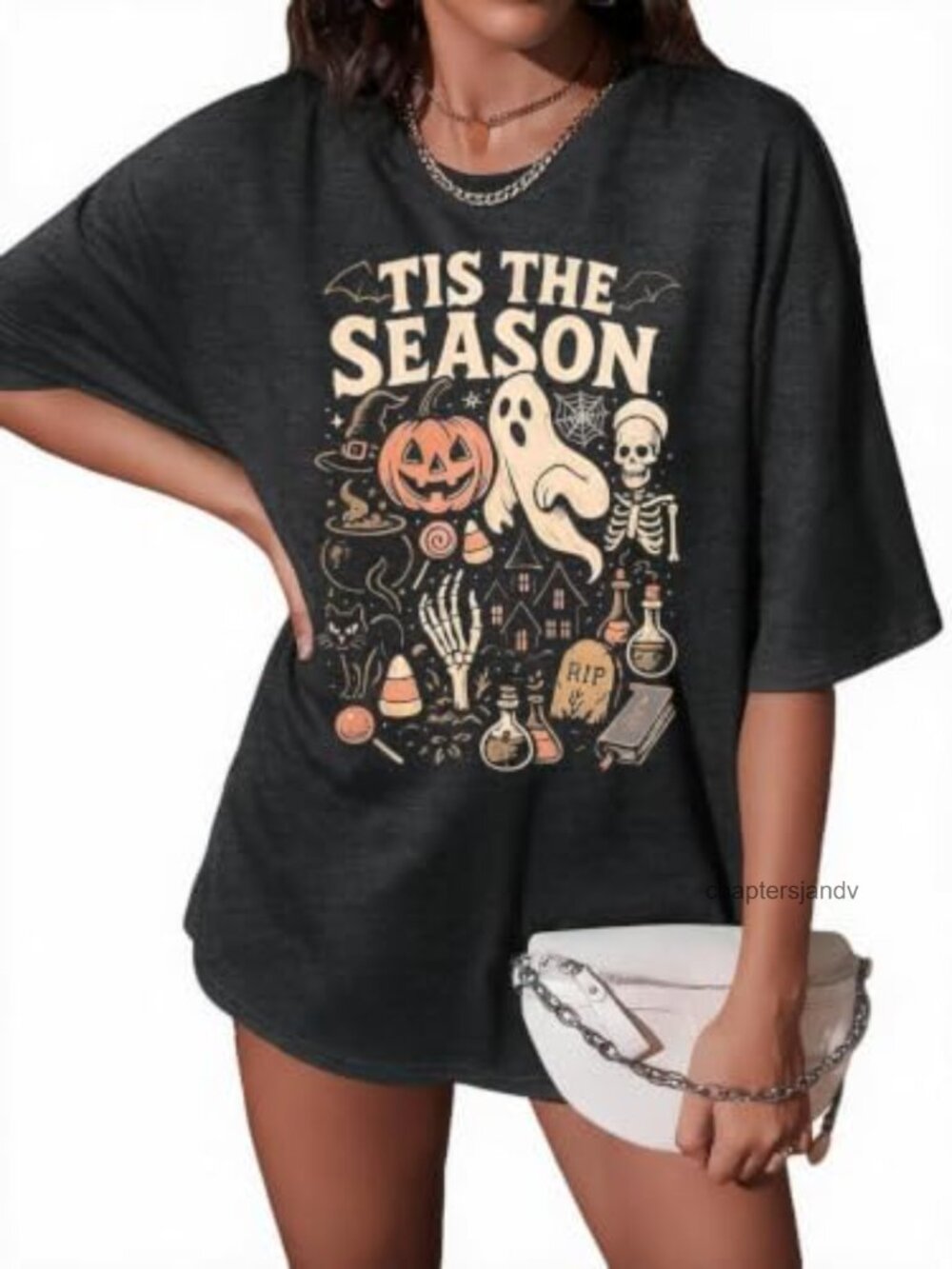 Oversized Halloween Ghost Graphic T-Shirt Spooky Season Fall Tee